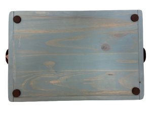 serving tray - pine - aqua/metal handles - 12"x3"x18" - non slip grip bottom