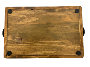 serving tray - pine - golden oak/metal handles - 12"x3"x18" - non slip grip bottom