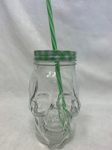 skull - mason jar/straw - green