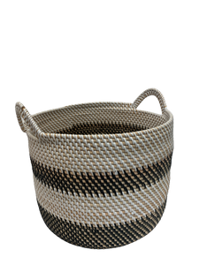 basket - SM - black/white w/ handle - woven rattan - 25x30cm