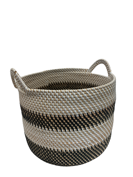 basket - SM - black/white w/ handle - woven rattan - 25x30cm