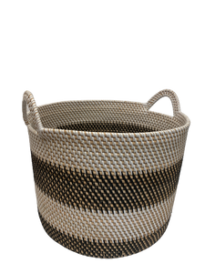 basket - LG - black/white w/ handle - woven rattan - 30x35cm