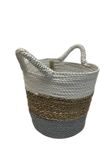 basket - round - seagrass - SM- white/natural/grey - 26x33cm