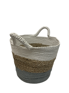 basket - round - seagrass - MED- white/natural/grey - 27x37cm