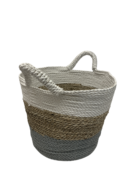 basket - round - seagrass - MED- white/natural/grey - 27x37cm