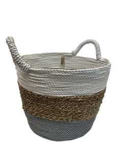 basket - round - seagrass - LG - white/natural/grey - 30x40cm