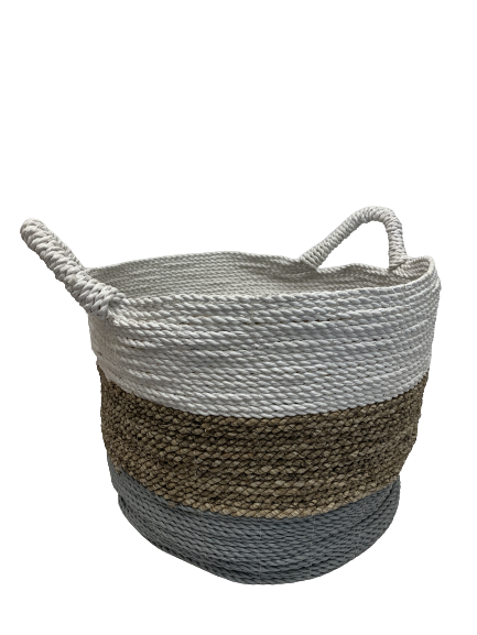 basket - round - seagrass - XL- white/natural/grey - 32x42cm