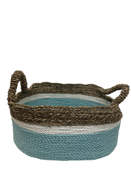 basket - oval - seagrass - SM - natural/turquoise/white - 20x40cm