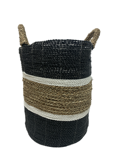 basket - tall - seagrass - SM - black/white/natural/white/black - 42x33cm