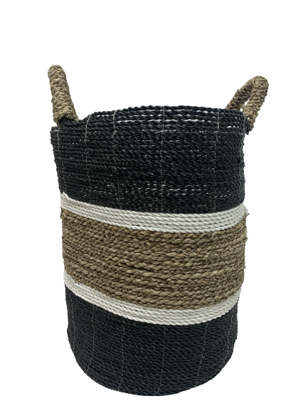 basket - tall - seagrass - SM - black/white/natural/white/black - 42x33cm