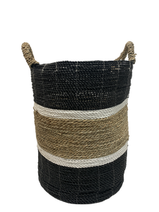 basket - tall - seagrass - MED - black/white/natural/white/black - 47x37cm