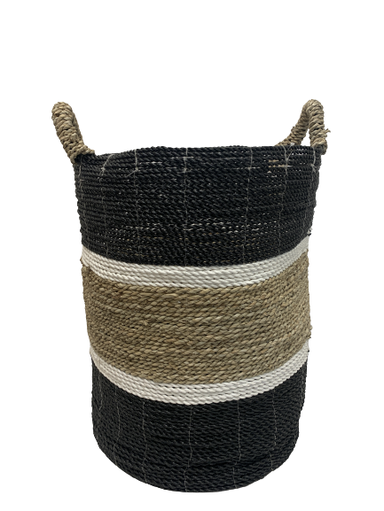 basket - tall - seagrass - MED - black/white/natural/white/black - 47x37cm