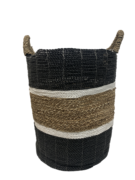 basket - tall - seagrass - LG - black/white/natural/white/black - 50x38cm
