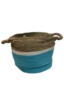 basket - round - seagrass - XL - natural/white/turquoise - 35x45cm