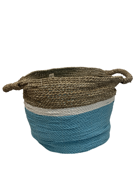 basket - round - seagrass - XL - natural/white/turquoise - 35x45cm