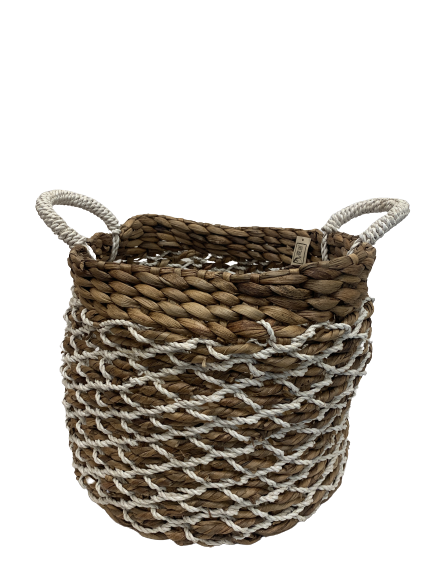 basket - water hyasinth/white crisscross - MED - 33x34cm