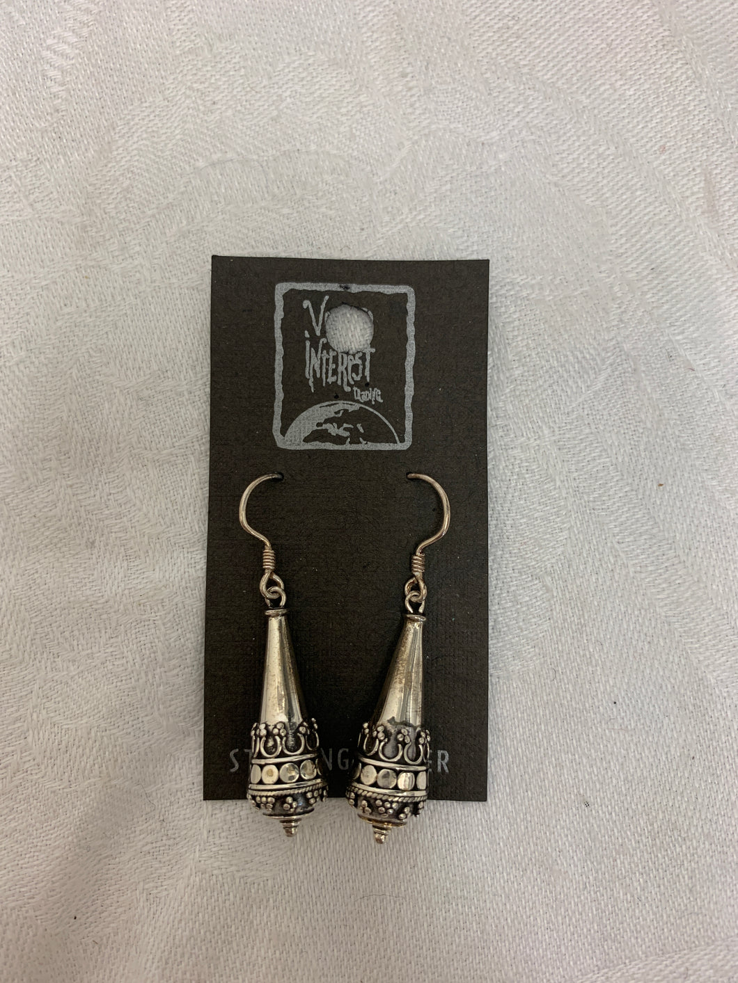 earring - bell drop design bottom - sterling silver - handcrafted