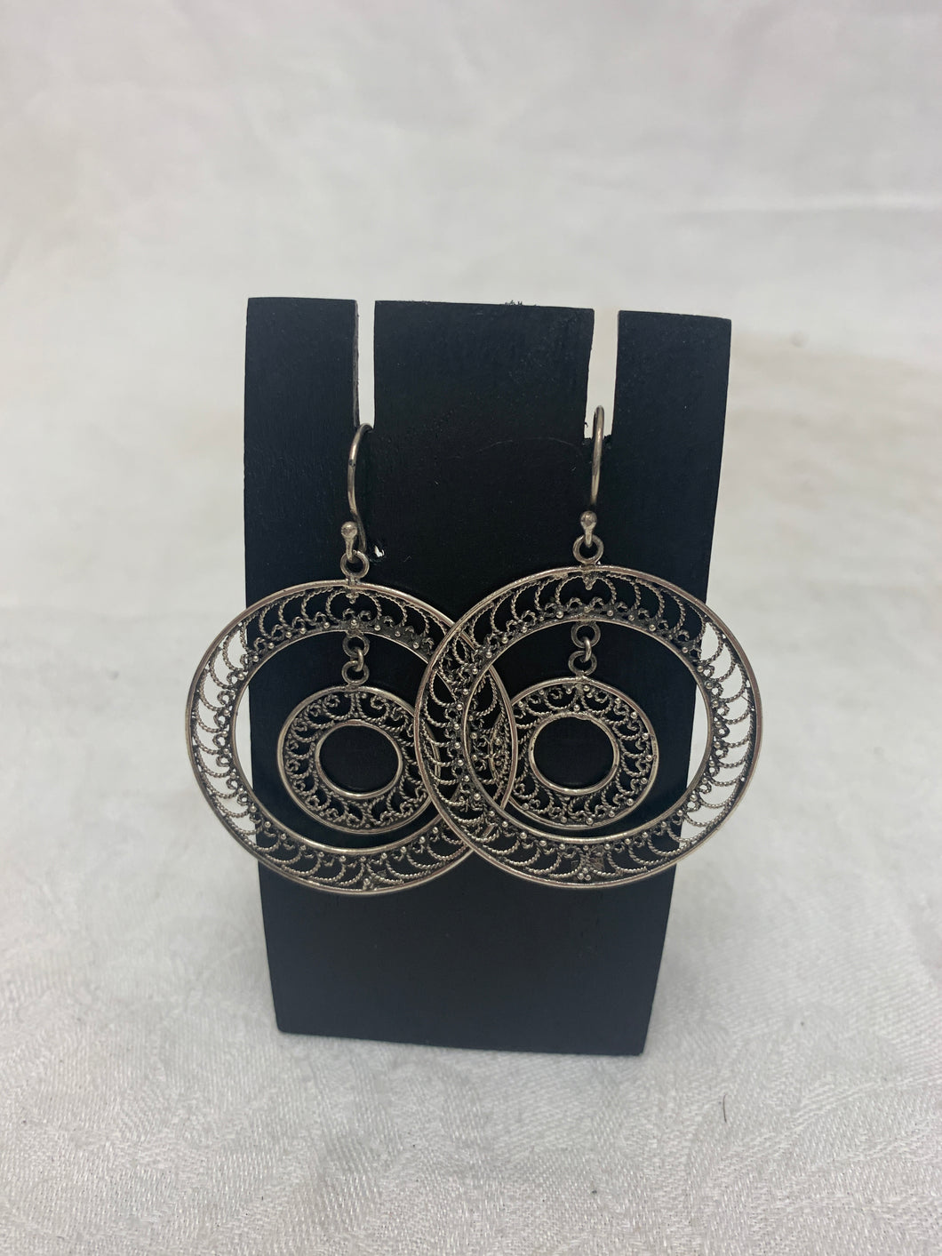 earring - double hoop  - carved - sterling silver