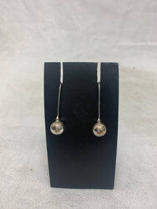 earring - round ball drop long - sterling silver