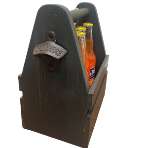 caddy - beer/pop bottles - grey - vintage cast iron opener