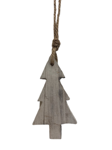 ornament - tree - whitewash/rope - 4"x7.5"Hx1" thick