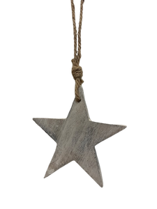 ornament - star - whitewash/rope - 4"x7.5"Hx1" thick