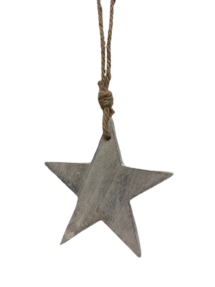 ornament - star - whitewash/rope - 4