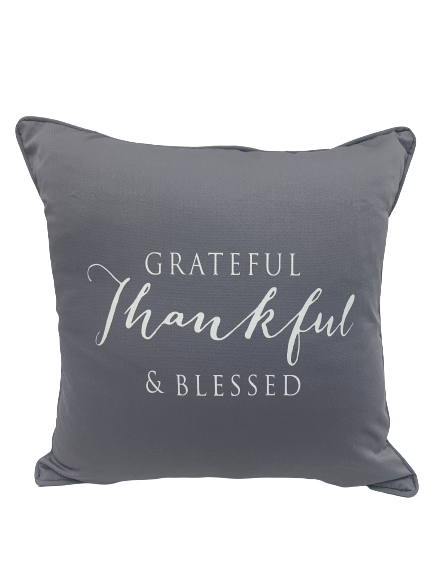 cushion - grateful thankful & blessed - 40cm - grey/white - COMPLETE