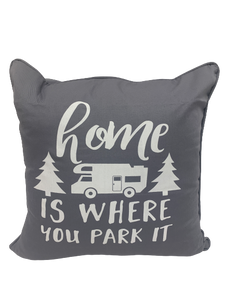 cushion - home is where you park it - 40cm - grey/white - COMPLETE