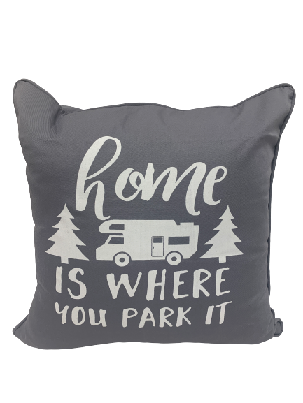 cushion - home is where you park it - 40cm - grey/white - COMPLETE