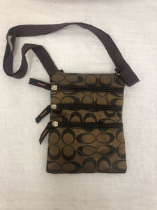 passport travel shoulder bag - brown - multi zip pockets