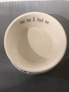 dog bowl - eat - love me/feed me - 8"x3"