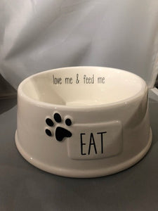 dog bowl - eat - love me/feed me - 8"x3"