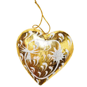 ornament - 8cm - gold - heart w/ sparkle