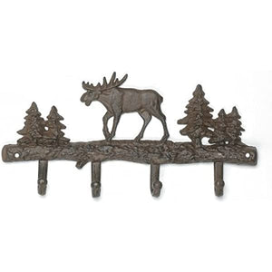 hanger - moose/trees - 4 hook - cast iron