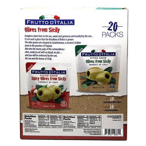 olives - green pitted - snack pack - sicily - 30gm- frutto D'Italia