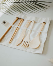 Load image into Gallery viewer, zero waste - beige - travel bamboo utensil set w/ pouch
