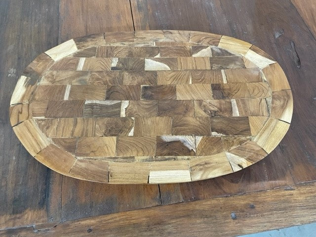 tray - oval - patchwork - teakwood - 65x45cm